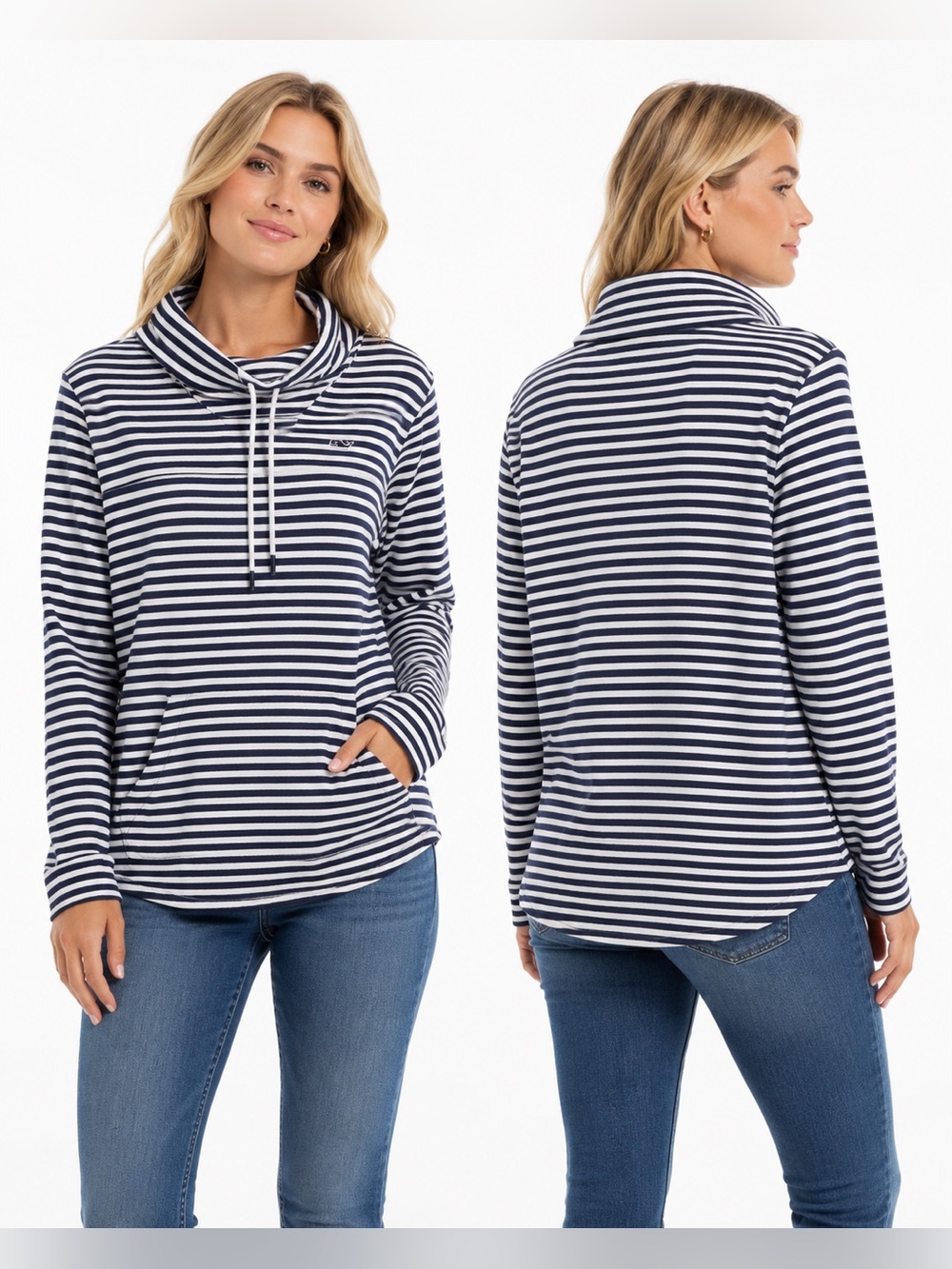Vineyard Vines Size Small Womens Striped Navy & White Cowl Neck Pullover
